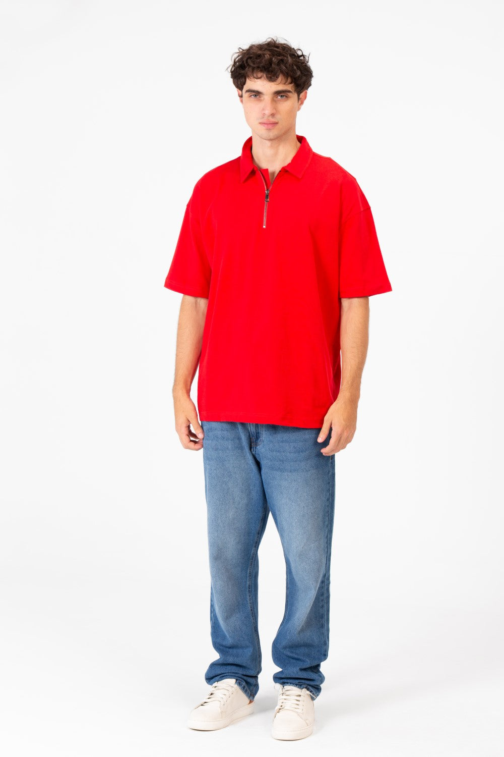 Men's Basic Regular Fit Polo T-Shirt With Half Front Zip And Short Sleeves