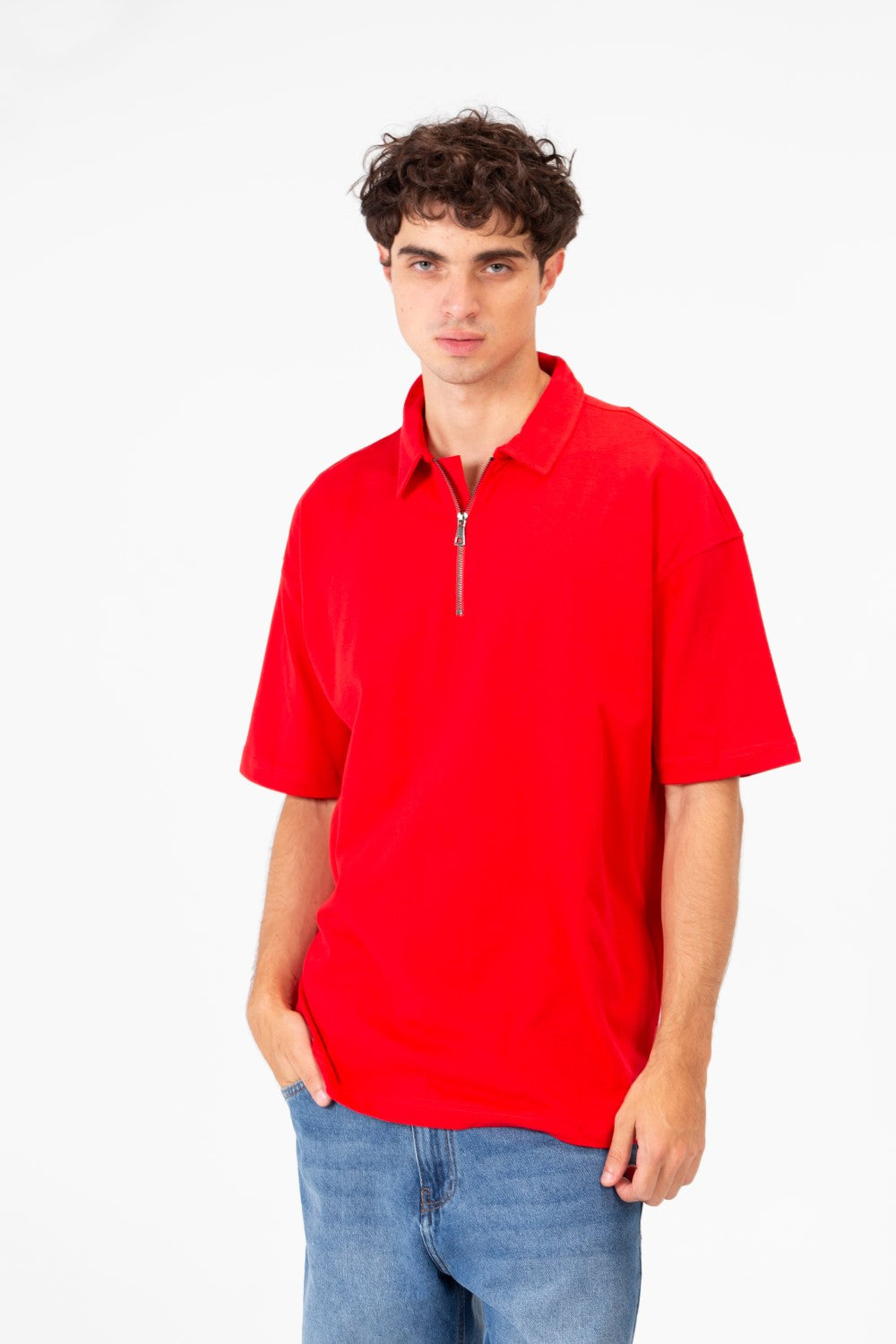 Men's Basic Regular Fit Polo T-Shirt With Half Front Zip And Short Sleeves