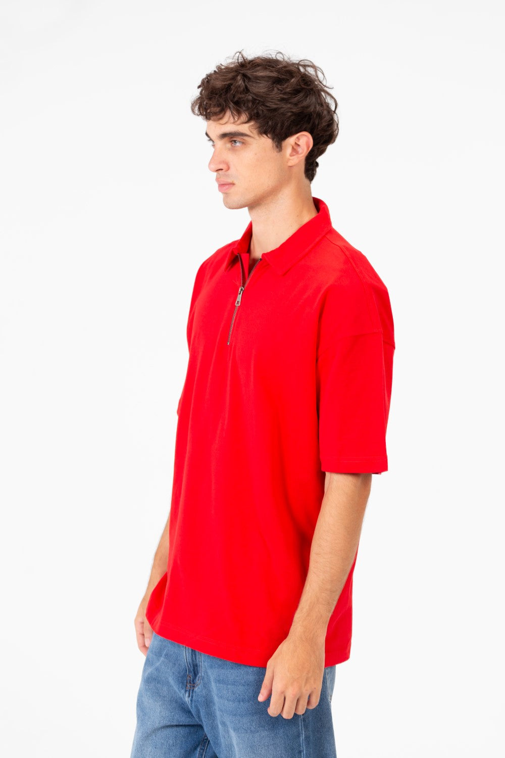 Men's Basic Regular Fit Polo T-Shirt With Half Front Zip And Short Sleeves