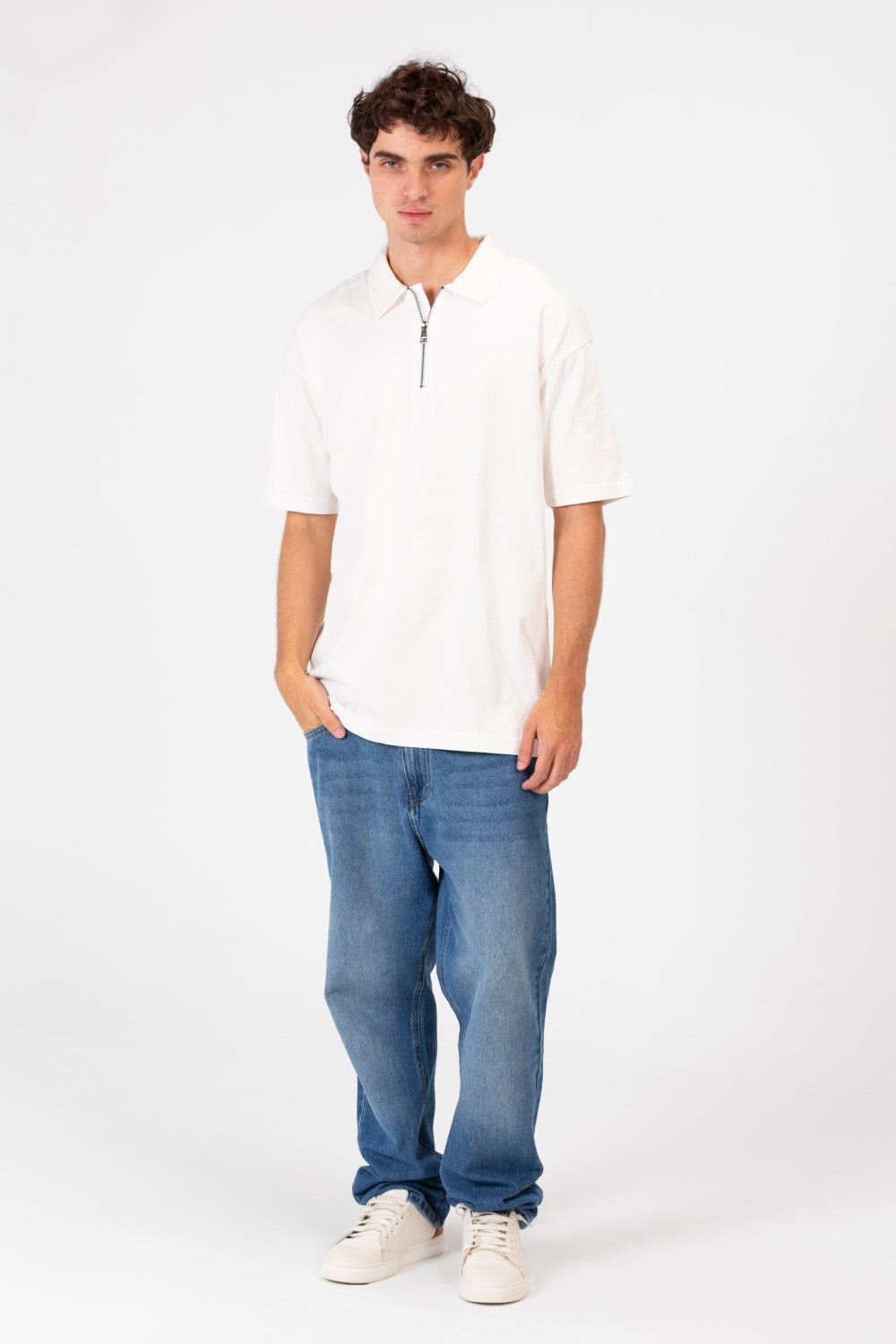 Men's Basic Regular Fit Polo T-Shirt With Half Front Zip And Short Sleeves