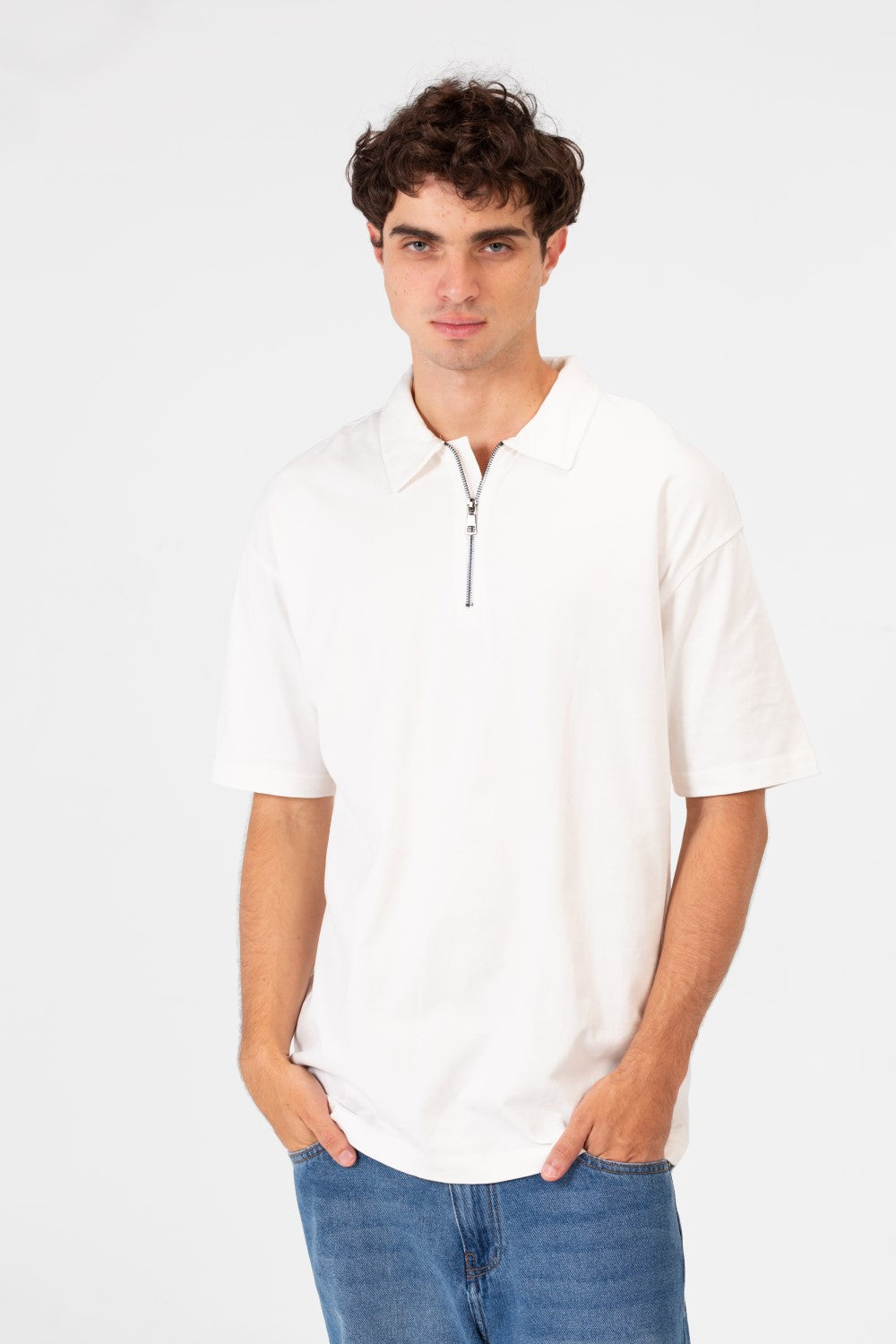 Men's Basic Regular Fit Polo T-Shirt With Half Front Zip And Short Sleeves