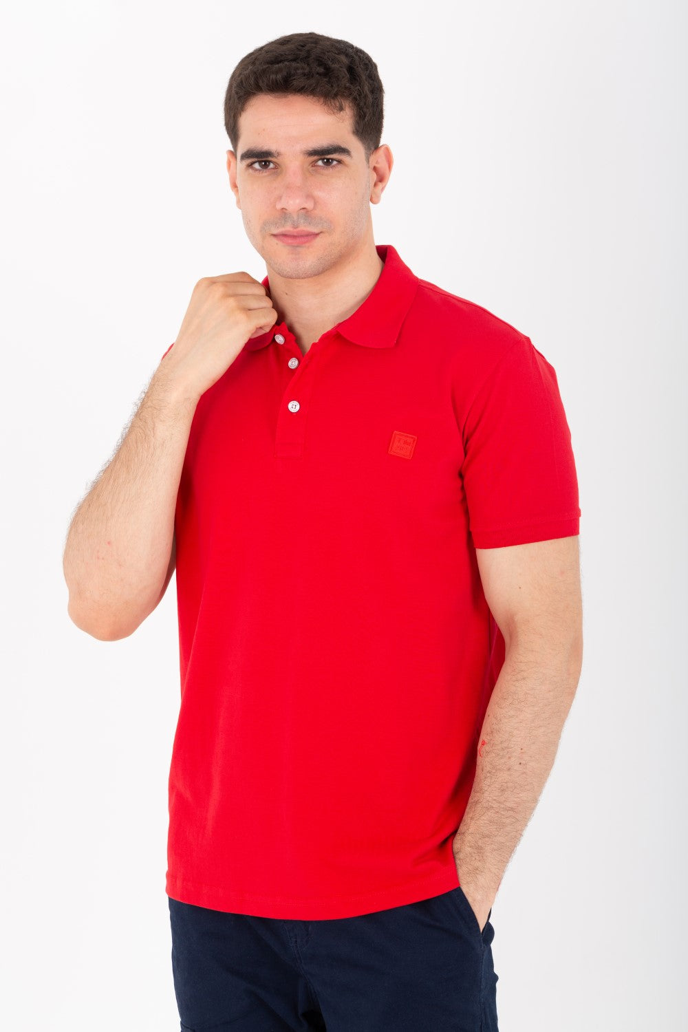 Mens Slim Fit Polo T-Shirt With Short Sleeves And Badge Tomato On The Front