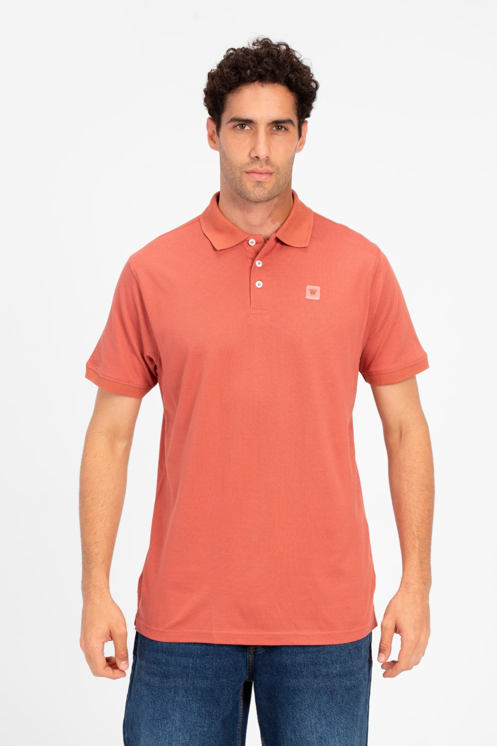 Men's Tomato Slim Fit Half Button Polo T-Shirt