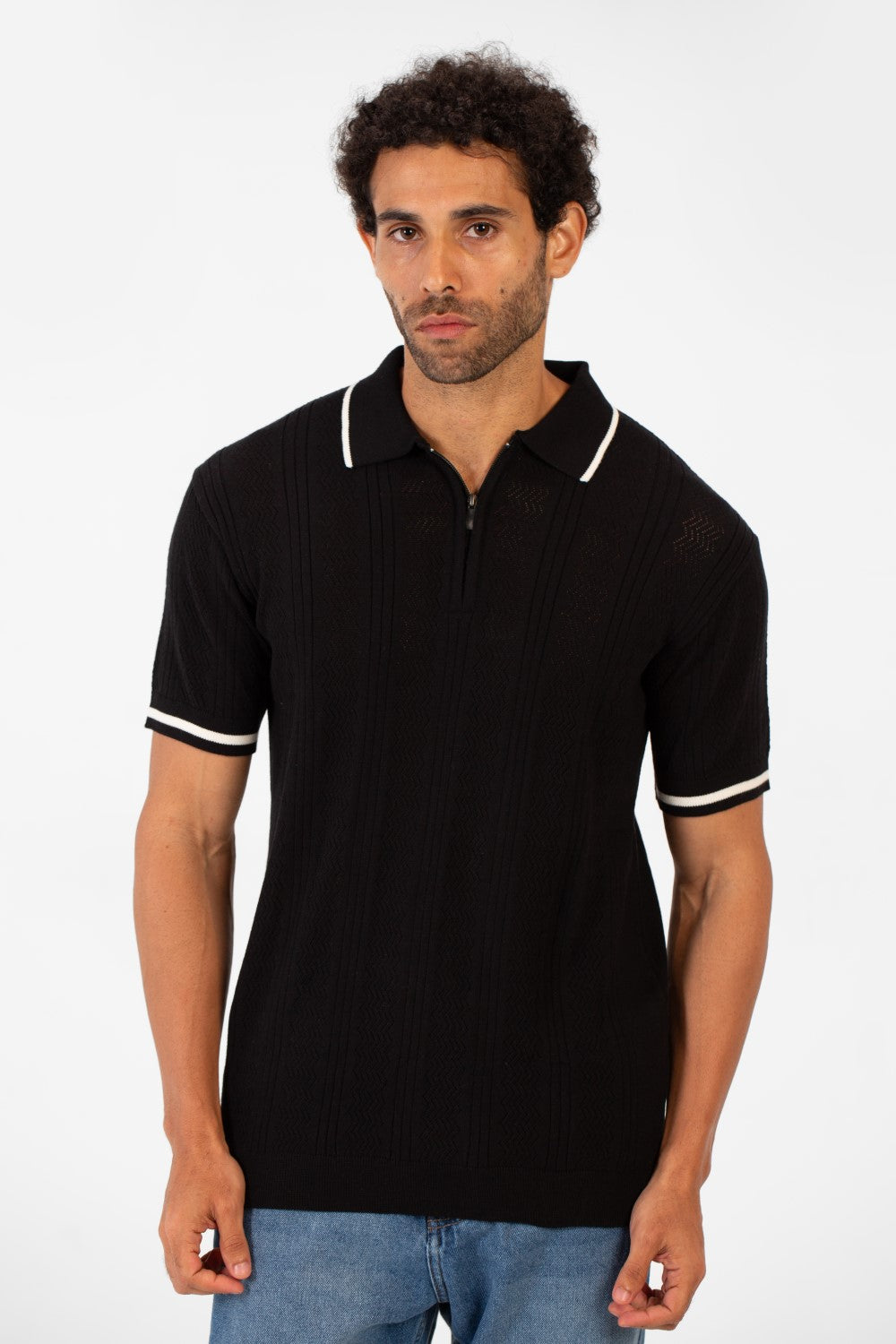 Men's Half Zip Polo Collar High Quality Breathable Fabric Half Sleeve T-shirt