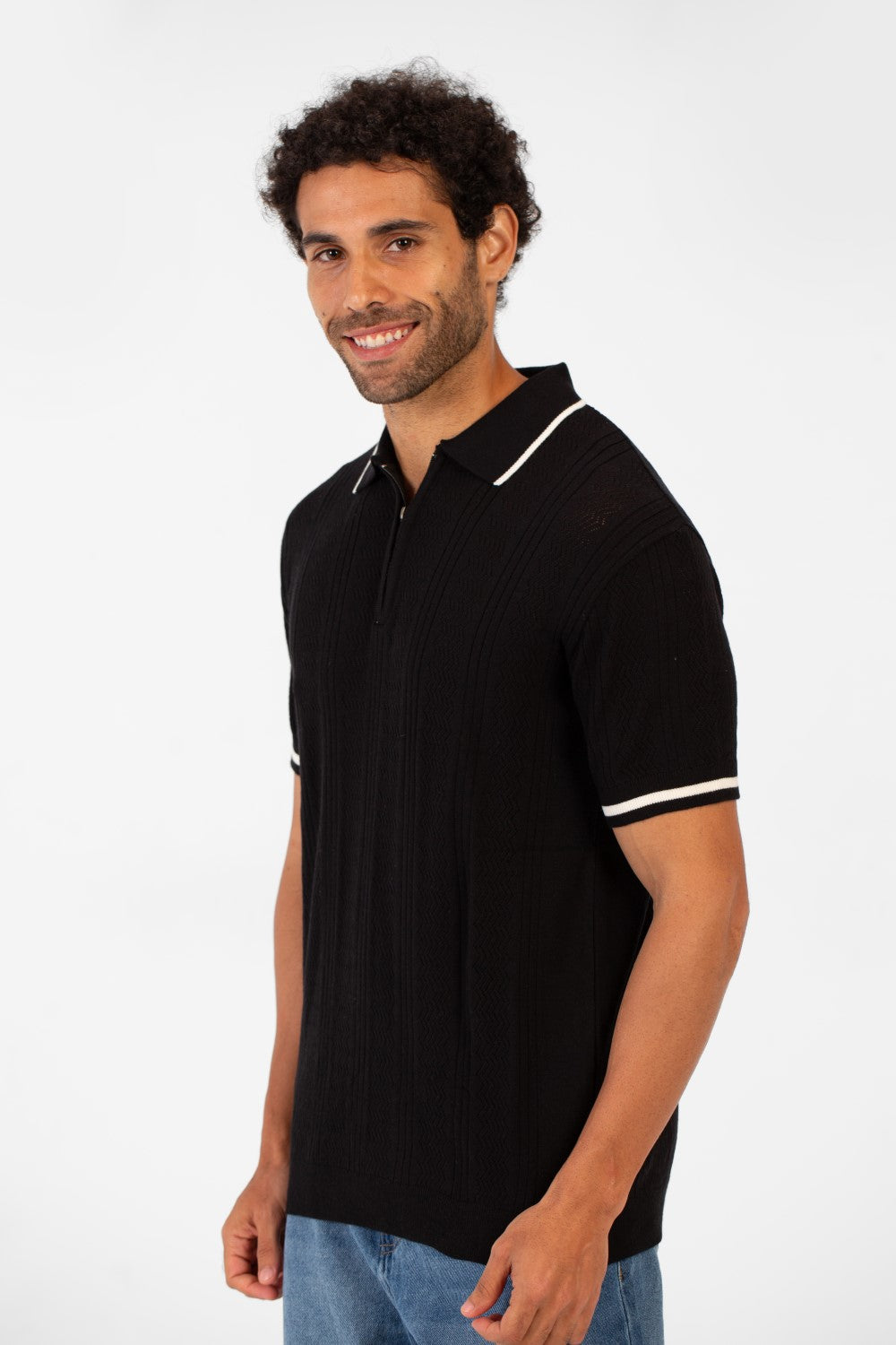 Men's Half Zip Polo Collar High Quality Breathable Fabric Half Sleeve T-shirt