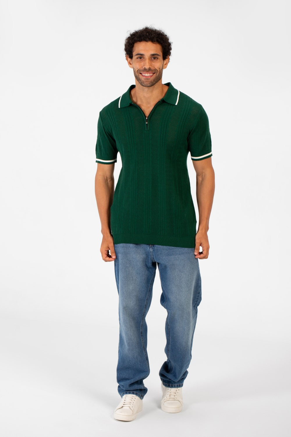Men's Half Zip Polo Collar High Quality Breathable Fabric Half Sleeve T-shirt