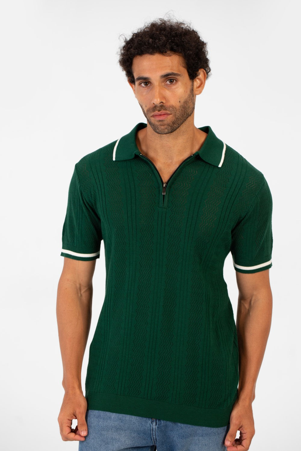 Men's Half Zip Polo Collar High Quality Breathable Fabric Half Sleeve T-shirt