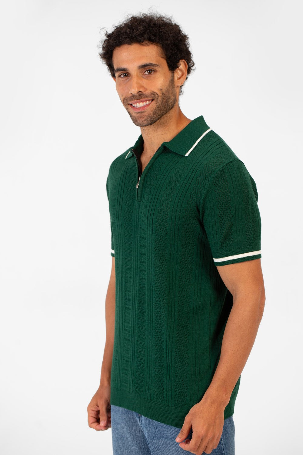 Men's Half Zip Polo Collar High Quality Breathable Fabric Half Sleeve T-shirt