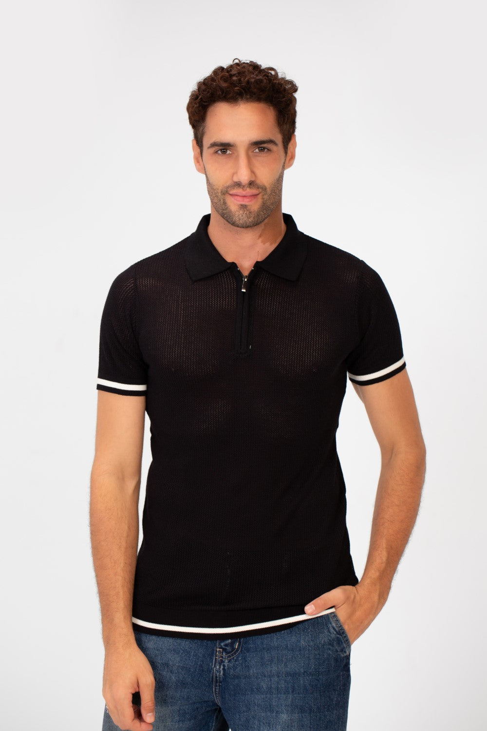 Men's Half-Zip Slim Fit Short Sleeved Polo T-shirt