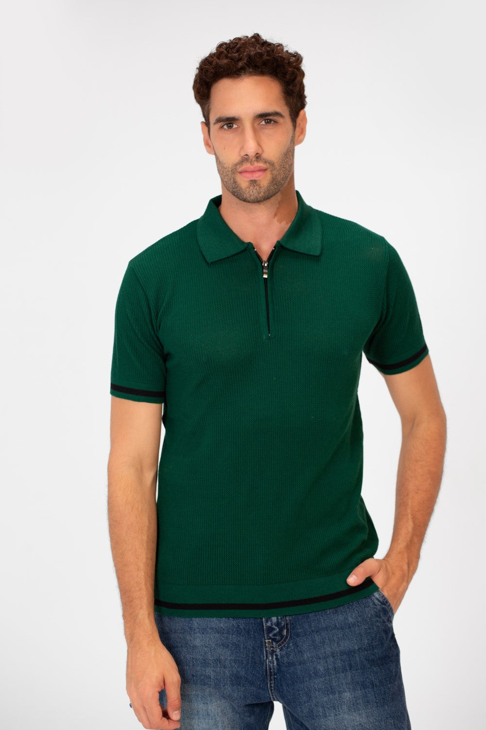 Men's Half-Zip Slim Fit Short Sleeved Polo T-shirt