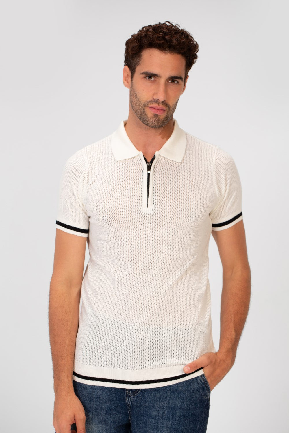 Men's Half-Zip Slim Fit Short Sleeved Polo T-shirt