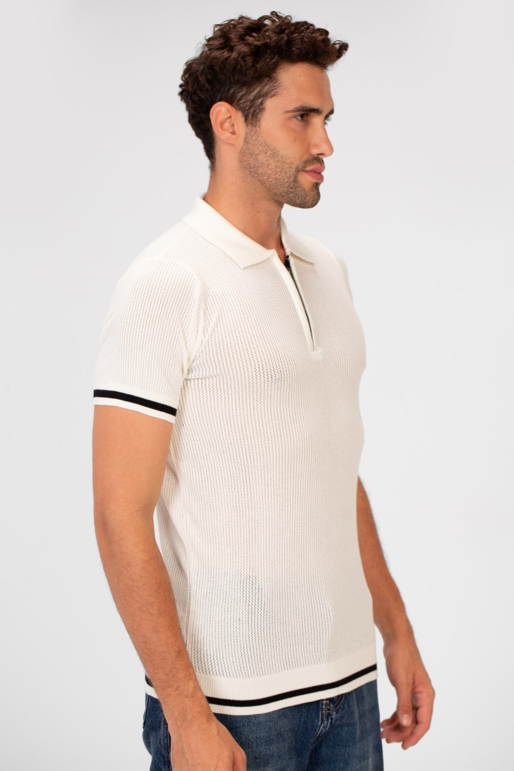 Men's Half-Zip Slim Fit Short Sleeved Polo T-shirt