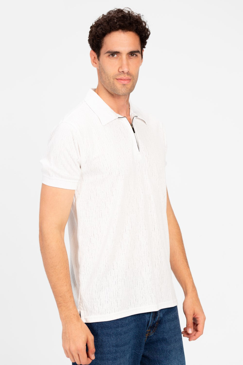 Men's Slim Fit Half Zip Polo T-Shirt