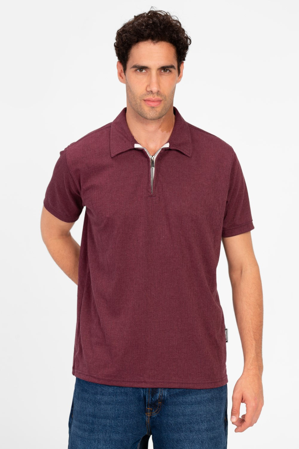 Men's Slim Fit Half Zip Polo T-Shirt