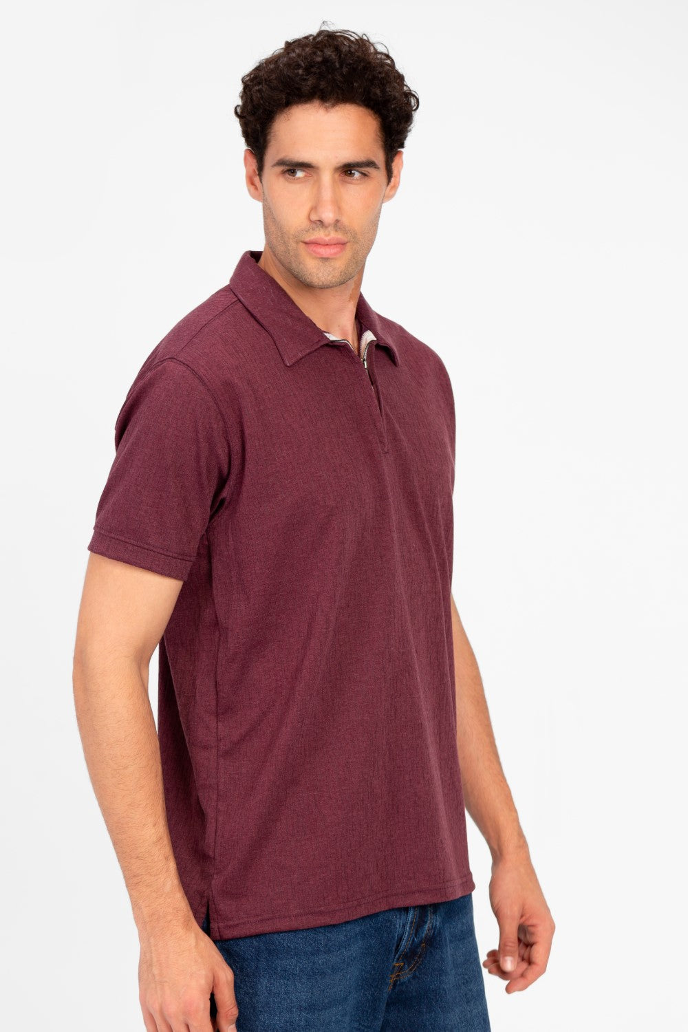 Men's Slim Fit Half Zip Polo T-Shirt