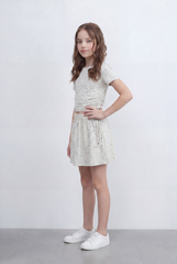 Girl's Printed Co-Ord Set Featuring A Short Sleeve Crop Top Side Tie Details Outfit