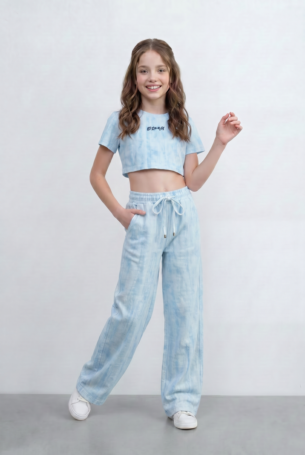 Girl's Tie Dye Co-Ord Set Cropped Adjustable Drawstring Waist Outfit