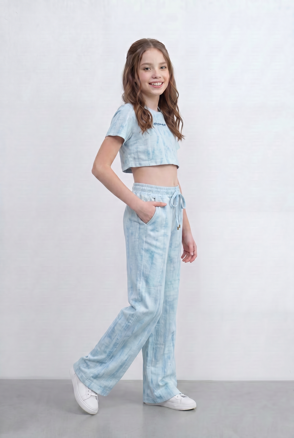 Girl's Tie Dye Co-Ord Set Cropped Adjustable Drawstring Waist Outfit