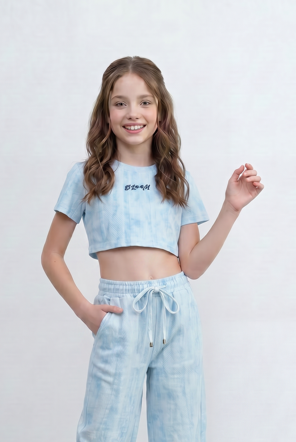 Girl's Tie Dye Co-Ord Set Cropped Adjustable Drawstring Waist Outfit