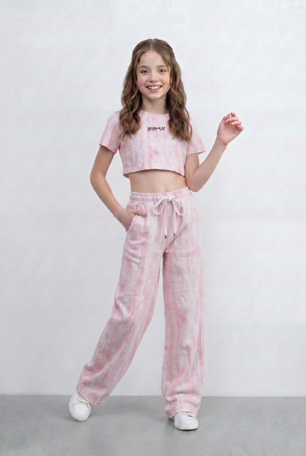 Girl's Tie Dye Co-Ord Set Cropped Adjustable Drawstring Waist Outfit