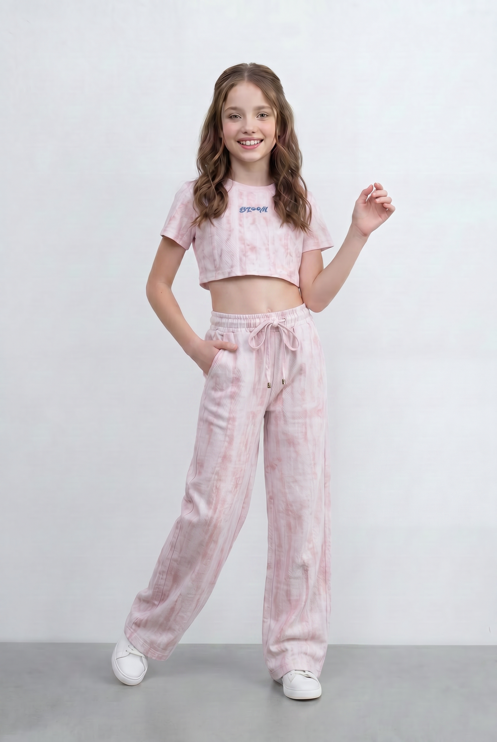 Girl's Tie Dye Co-Ord Set Cropped Adjustable Drawstring Waist Outfit