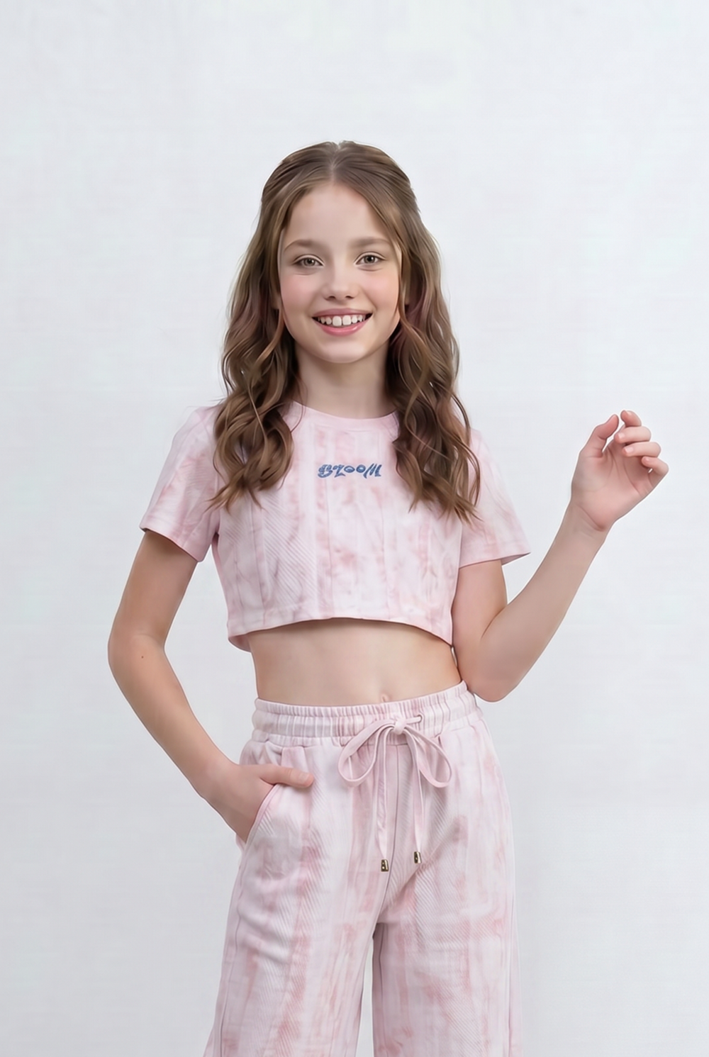 Girl's Tie Dye Co-Ord Set Cropped Adjustable Drawstring Waist Outfit