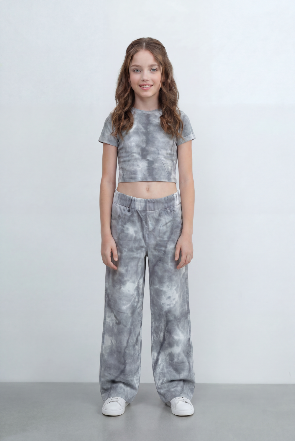 Girls Tie Dye Co-Ord Set Featuring Cropped Designed With Soft Cloud Wash Effect Outfit Regular Fit