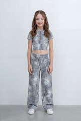 Girls Tie Dye Co-Ord Set Featuring Cropped Designed With Soft Cloud Wash Effect Outfit Regular Fit