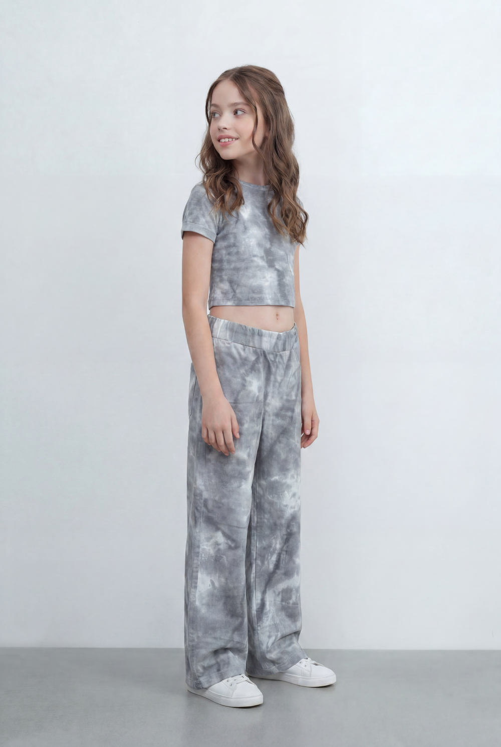 Girls Tie Dye Co-Ord Set Featuring Cropped Designed With Soft Cloud Wash Effect Outfit Regular Fit