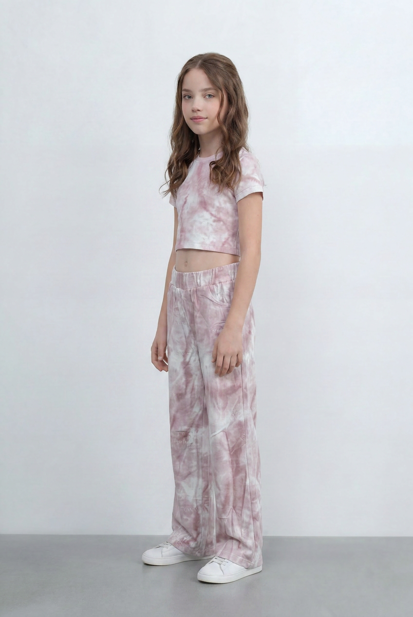 Girls Tie Dye Co-Ord Set Featuring Cropped Designed With Soft Cloud Wash Effect Outfit Regular Fit