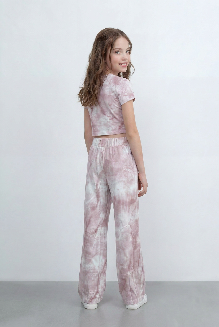 Girls Tie Dye Co-Ord Set Featuring Cropped Designed With Soft Cloud Wash Effect Outfit Regular Fit