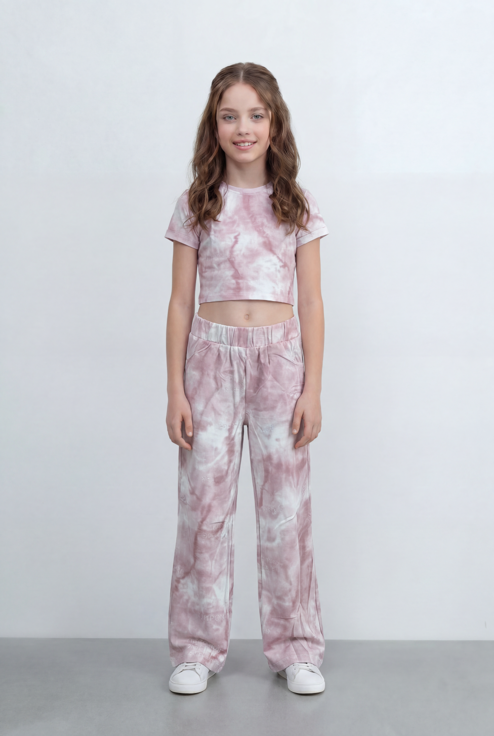 Girls Tie Dye Co-Ord Set Featuring Cropped Designed With Soft Cloud Wash Effect Outfit Regular Fit