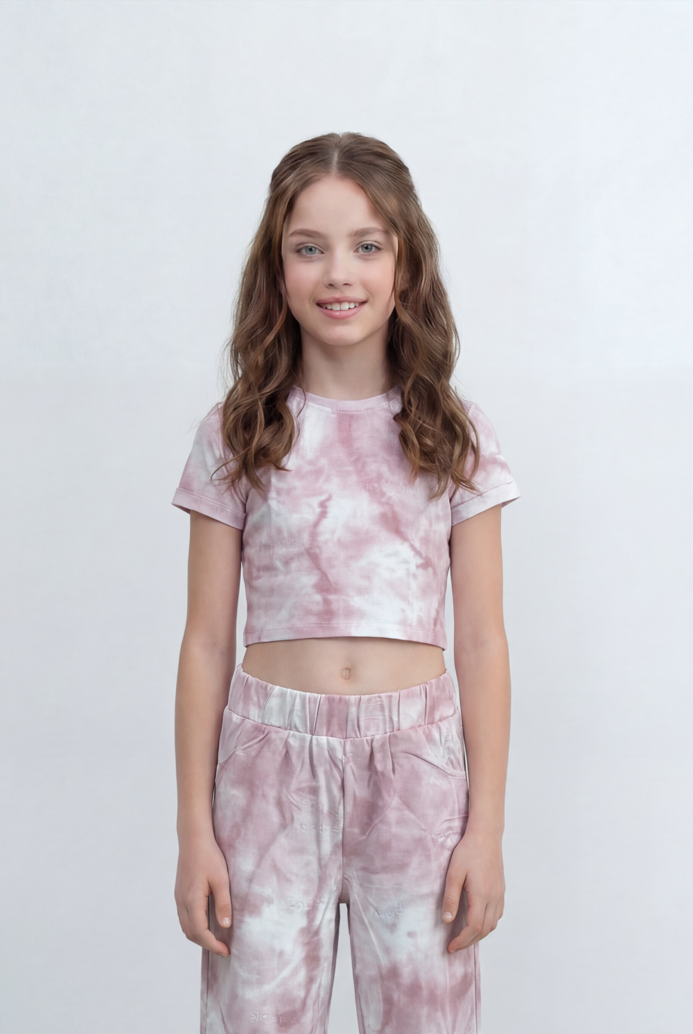 Girls Tie Dye Co-Ord Set Featuring Cropped Designed With Soft Cloud Wash Effect Outfit Regular Fit