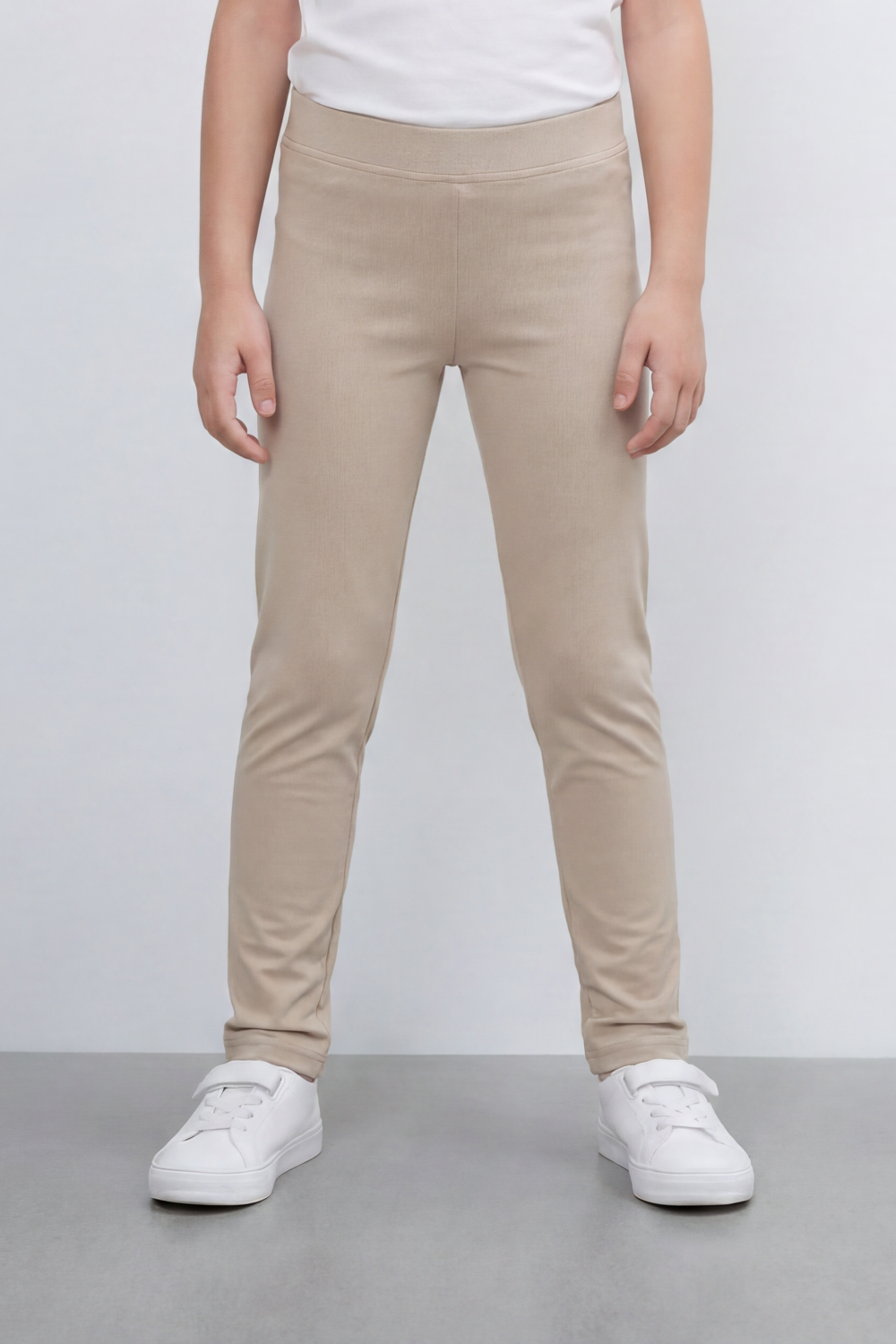 Girl's Tomato Store Second Skin Rib Leggings Smooth Solid Dye Surface Elastic Waistband Slim Stretch Fit