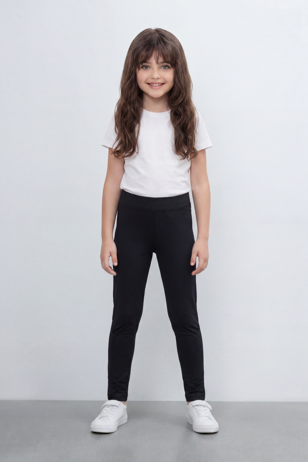 Girl's Tomato Store Second Skin Rib Leggings Smooth Solid Dye Surface Elastic Waistband Slim Stretch Fit