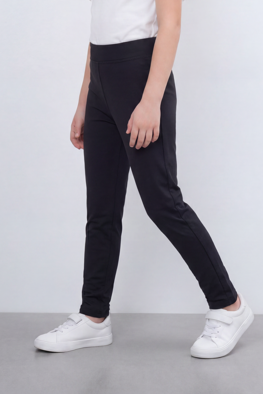 Girl's Tomato Store Second Skin Rib Leggings Smooth Solid Dye Surface Elastic Waistband Slim Stretch Fit