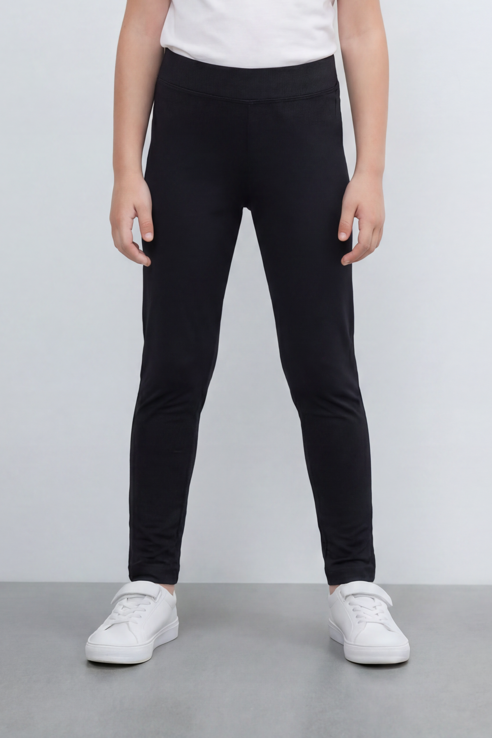 Girl's Tomato Store Second Skin Rib Leggings Smooth Solid Dye Surface Elastic Waistband Slim Stretch Fit