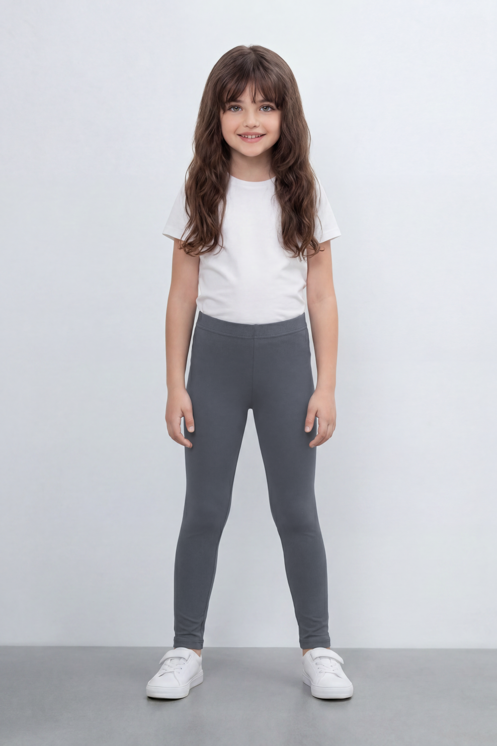 Girl's Tomato Store Second Skin Rib Leggings Smooth Solid Dye Surface Elastic Waistband Slim Stretch Fit
