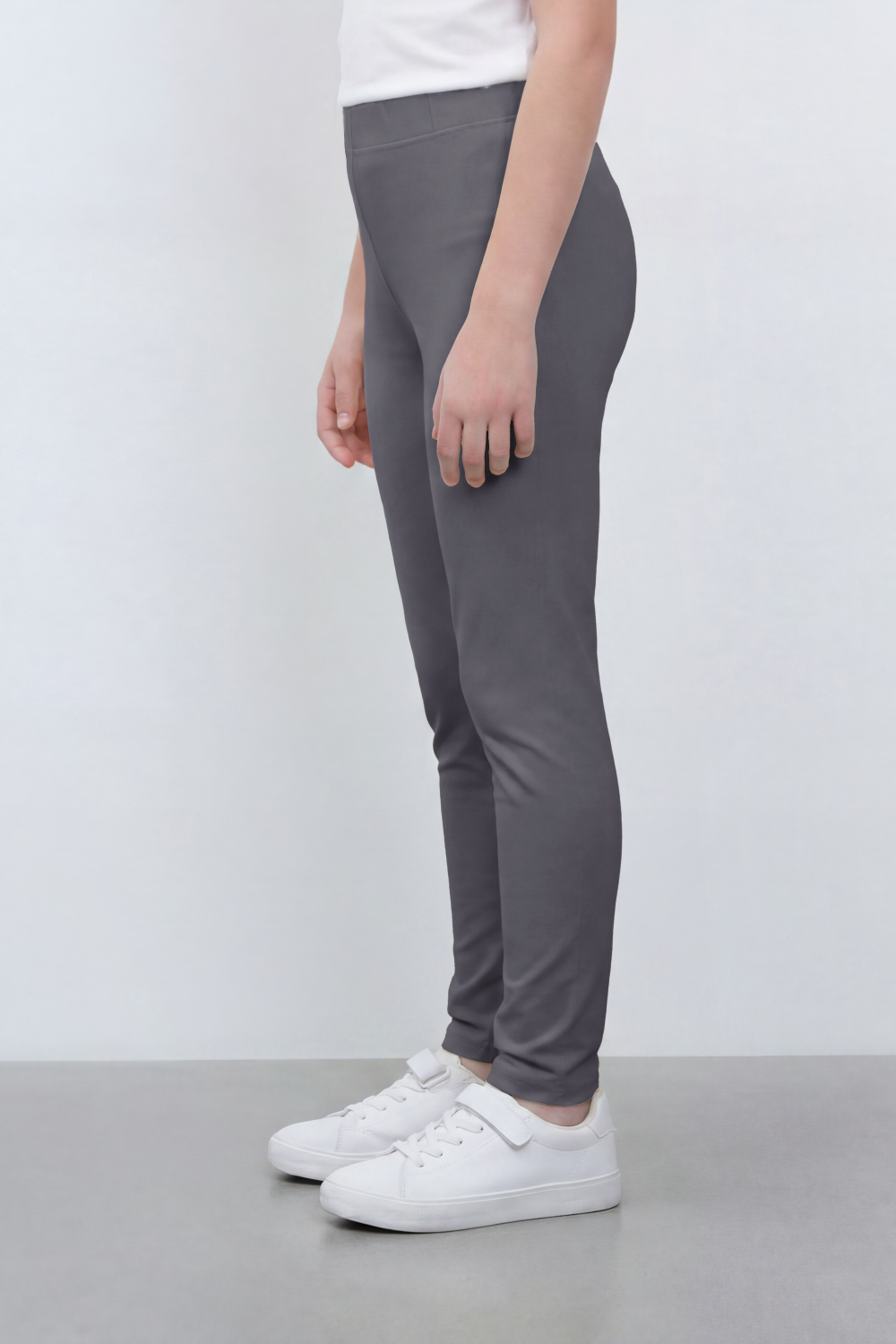 Girl's Tomato Store Second Skin Rib Leggings Smooth Solid Dye Surface Elastic Waistband Slim Stretch Fit