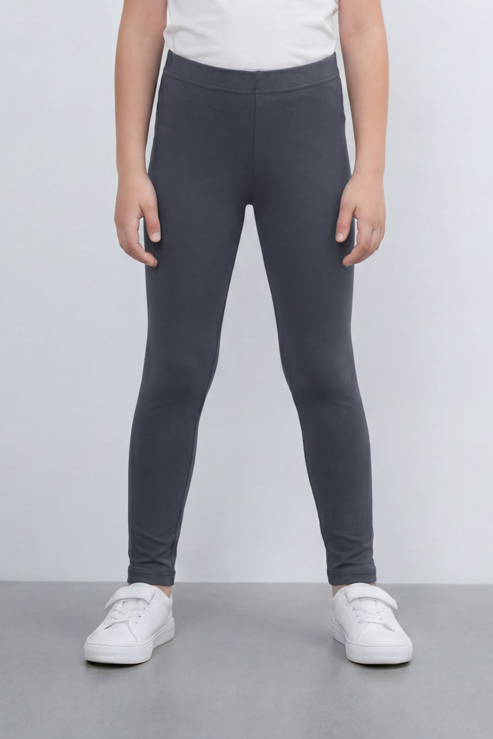 Girl's Tomato Store Second Skin Rib Leggings Smooth Solid Dye Surface Elastic Waistband Slim Stretch Fit