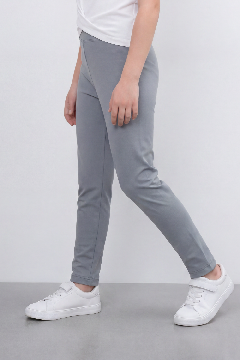 Girl's Tomato Store Second Skin Rib Leggings Smooth Solid Dye Surface Elastic Waistband Slim Stretch Fit