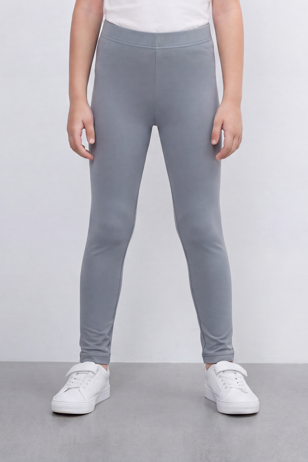 Girl's Tomato Store Second Skin Rib Leggings Smooth Solid Dye Surface Elastic Waistband Slim Stretch Fit