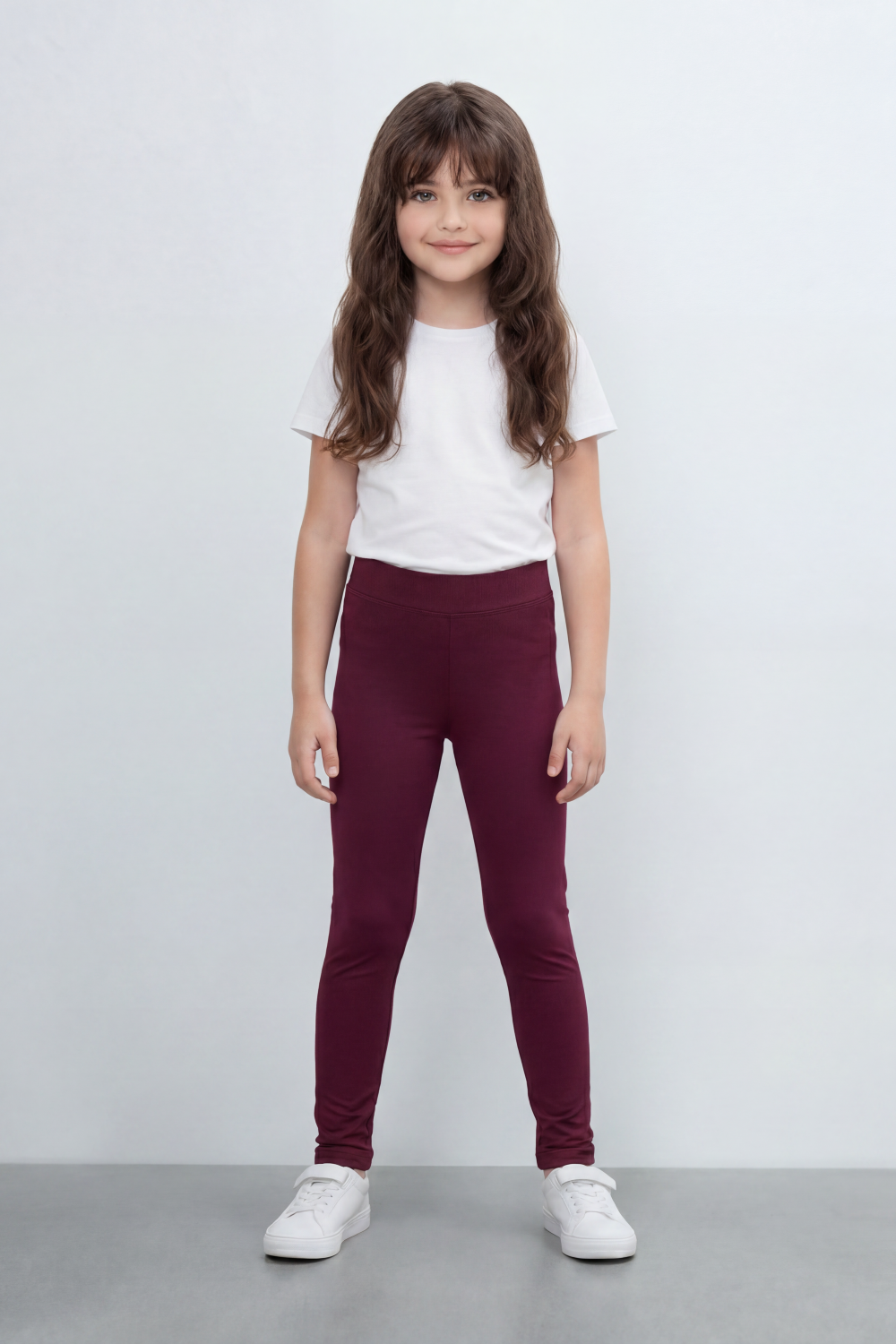 Girl's Tomato Store Second Skin Rib Leggings Smooth Solid Dye Surface Elastic Waistband Slim Stretch Fit