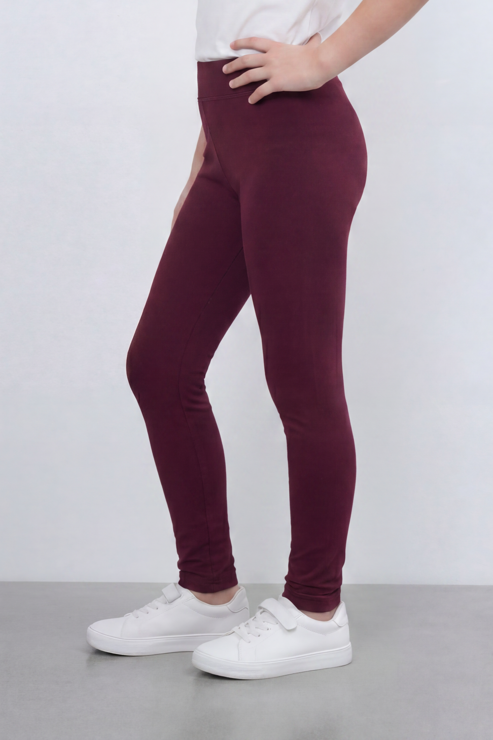 Girl's Tomato Store Second Skin Rib Leggings Smooth Solid Dye Surface Elastic Waistband Slim Stretch Fit