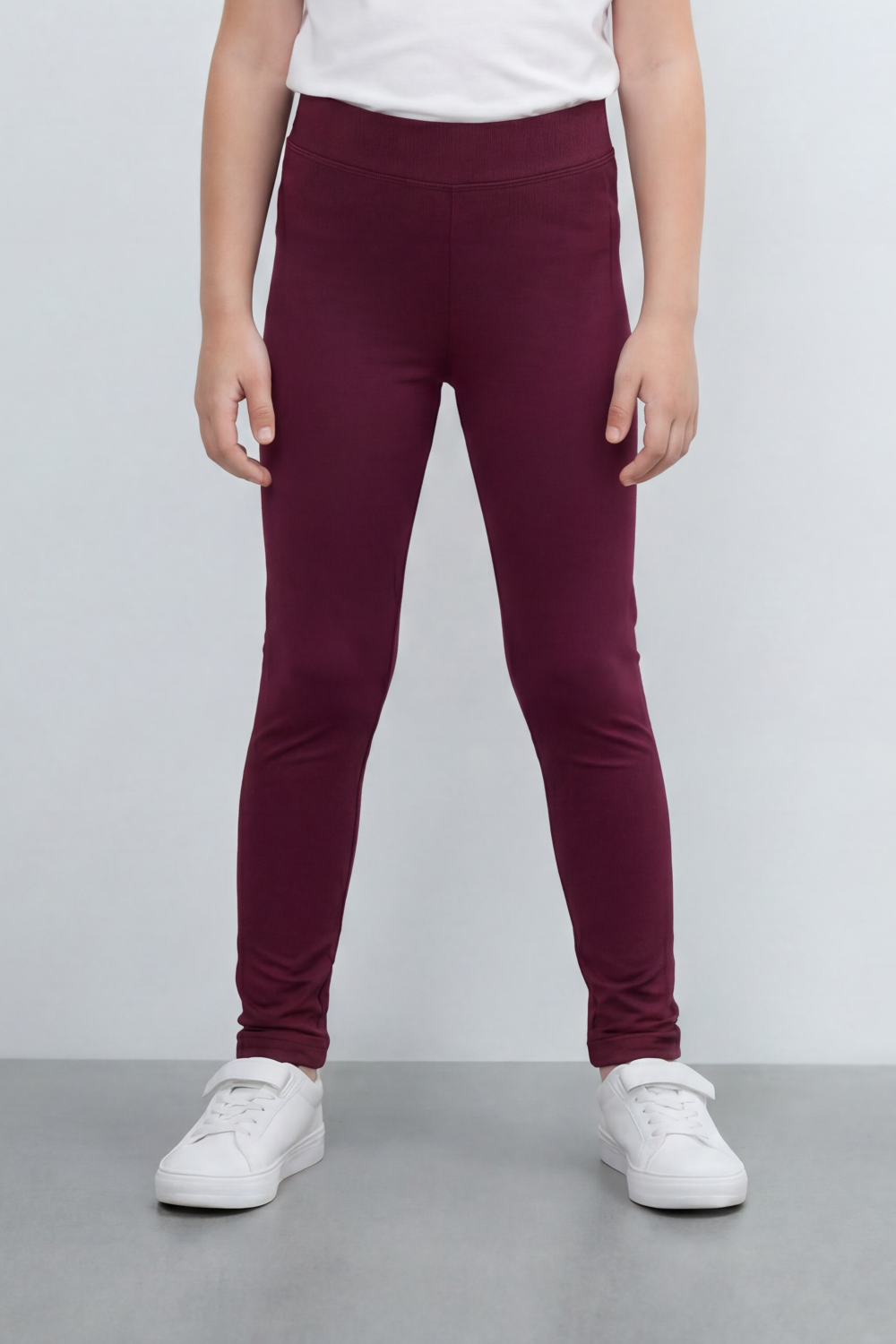 Girl's Tomato Store Second Skin Rib Leggings Smooth Solid Dye Surface Elastic Waistband Slim Stretch Fit
