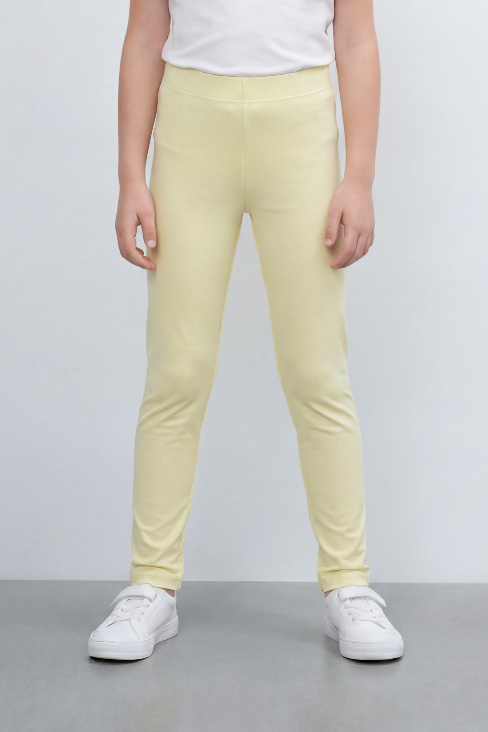Girl's Tomato Store Second Skin Rib Leggings Smooth Solid Dye Surface Elastic Waistband Slim Stretch Fit