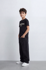 Boy's Tomato Store Goodbye Shadow Slim Fit T-Shirt Front Typography Back Abstract Figure Graphic Signature Detail
