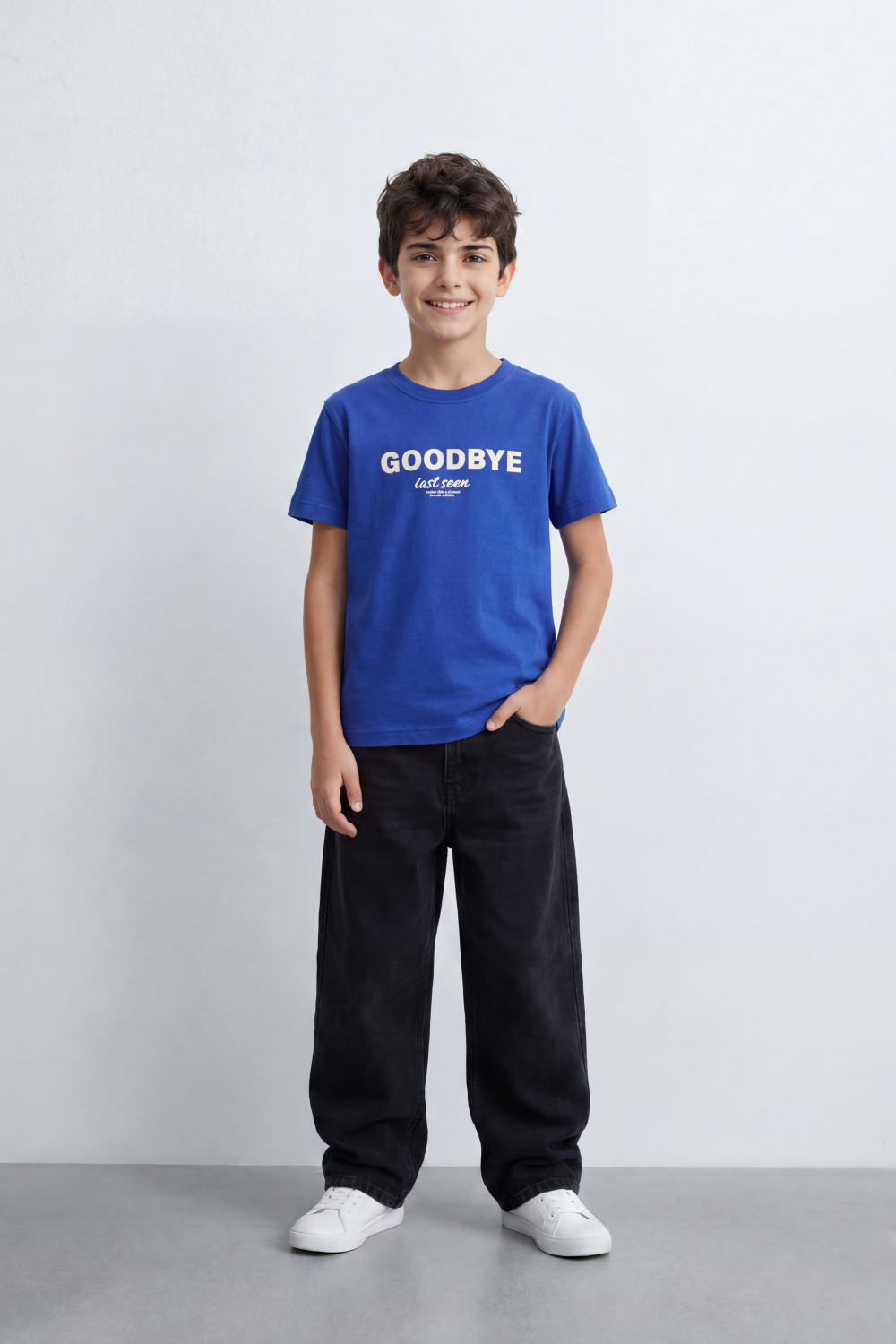 Boy's Tomato Store Goodbye Shadow Slim Fit T-Shirt Front Typography Back Abstract Figure Graphic Signature Detail