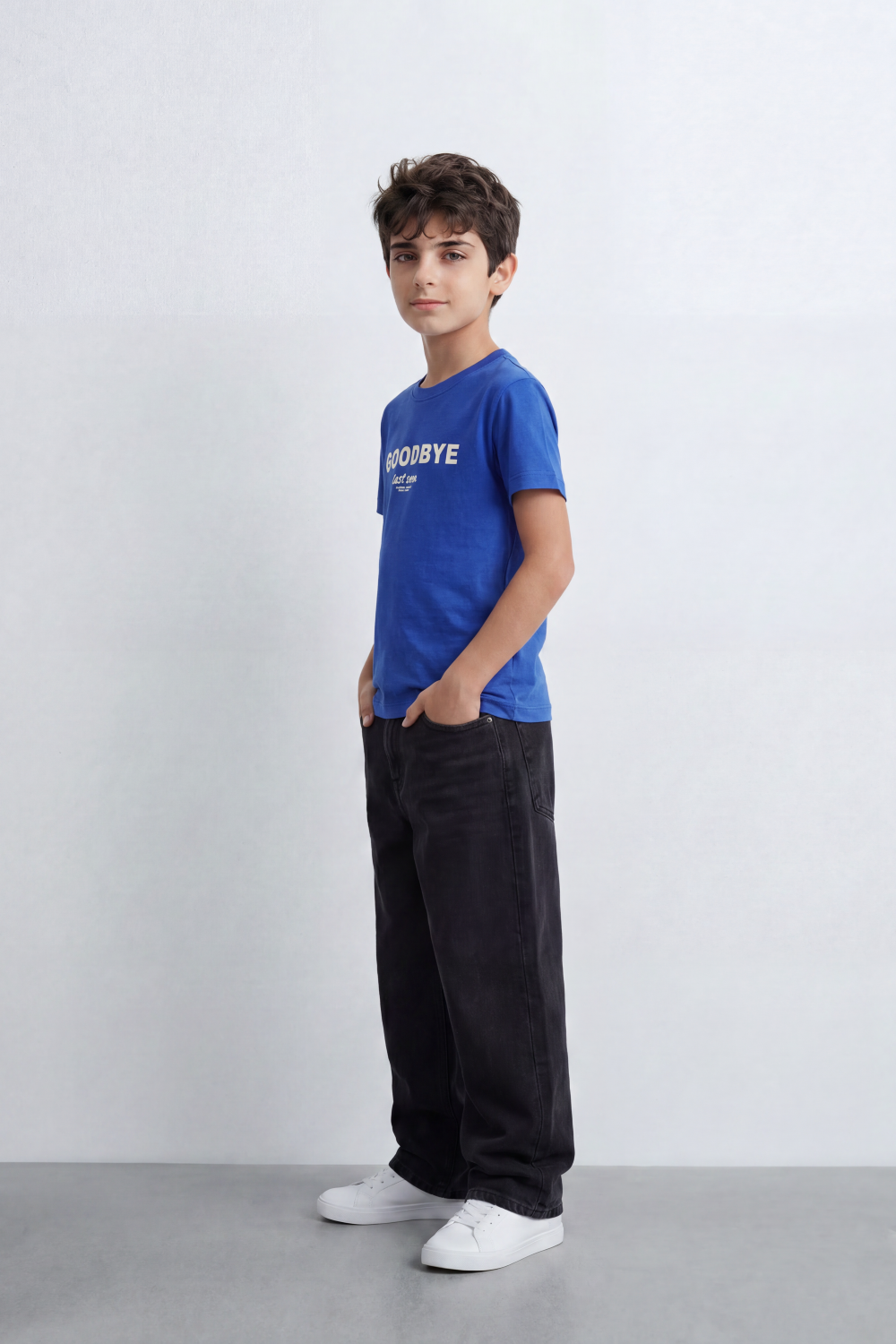 Boy's Tomato Store Goodbye Shadow Slim Fit T-Shirt Front Typography Back Abstract Figure Graphic Signature Detail