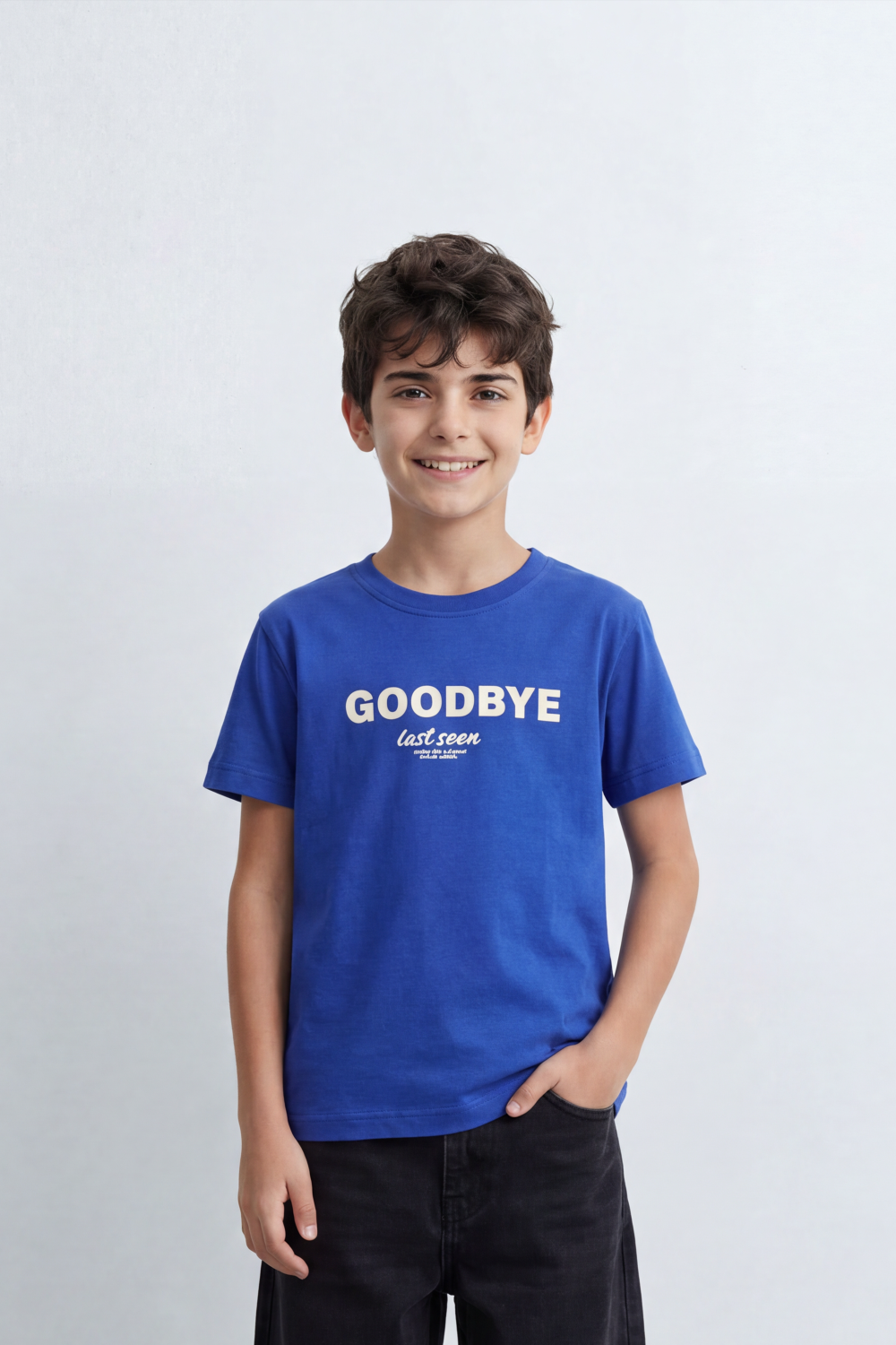 Boy's Tomato Store Goodbye Shadow Slim Fit T-Shirt Front Typography Back Abstract Figure Graphic Signature Detail
